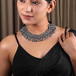 German Silver Oxidised Ghungroo Necklace