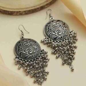 Floral Oxidised Silver Chunky Drop Earrings